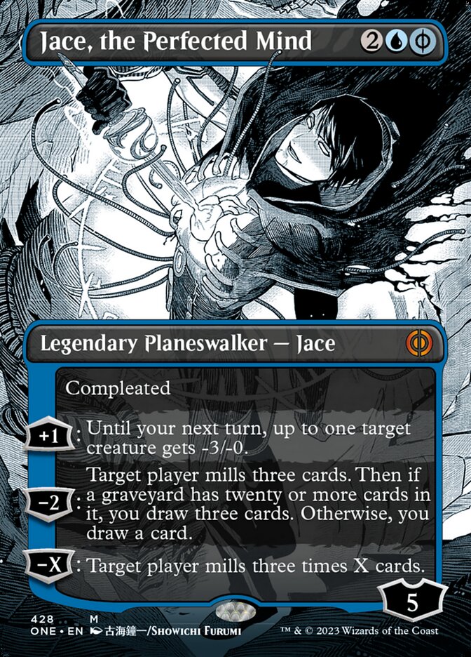 Jace, the Perfected Mind (Borderless Manga Step-and-Compleat Foil) [Phyrexia: All Will Be One] | Play N Trade Winnipeg