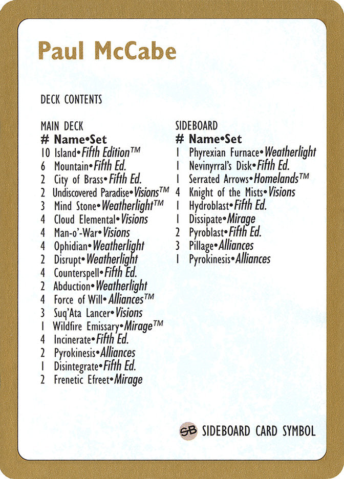 Paul McCabe Decklist [World Championship Decks 1997] | Play N Trade Winnipeg