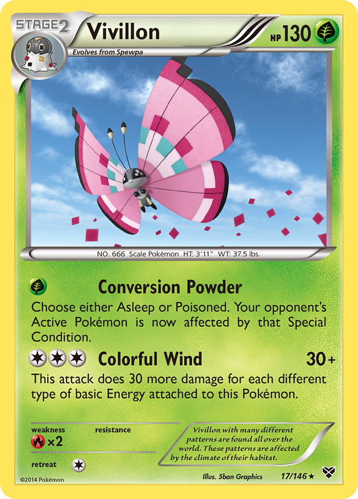 Vivillon (17/146) (Meadow Form/Pink Wings) [XY: Base Set] | Play N Trade Winnipeg