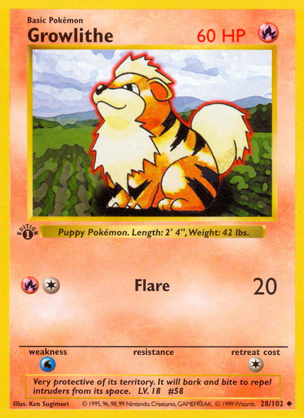 Growlithe (28/102) (Shadowless) [Base Set 1st Edition] | Play N Trade Winnipeg