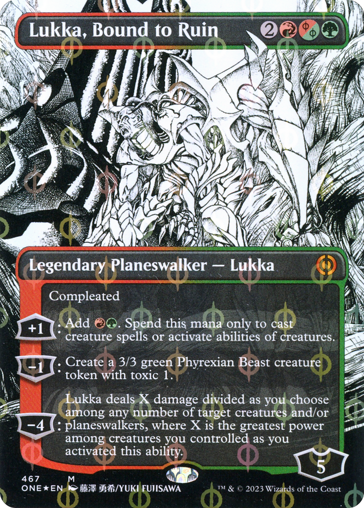 Lukka, Bound to Ruin (Borderless Manga Step-and-Compleat Foil) [Phyrexia: All Will Be One] | Play N Trade Winnipeg