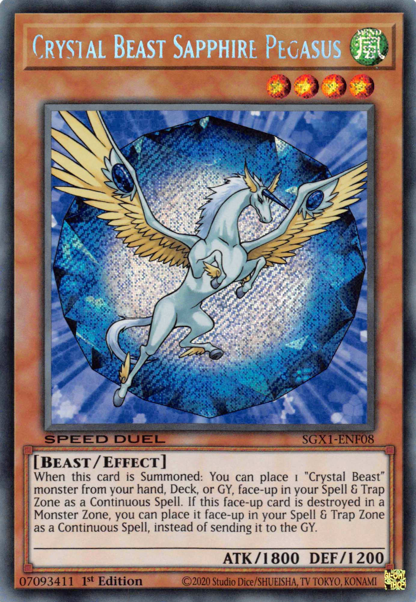 Crystal Beast Sapphire Pegasus [SGX1-ENF08] Secret Rare | Play N Trade Winnipeg