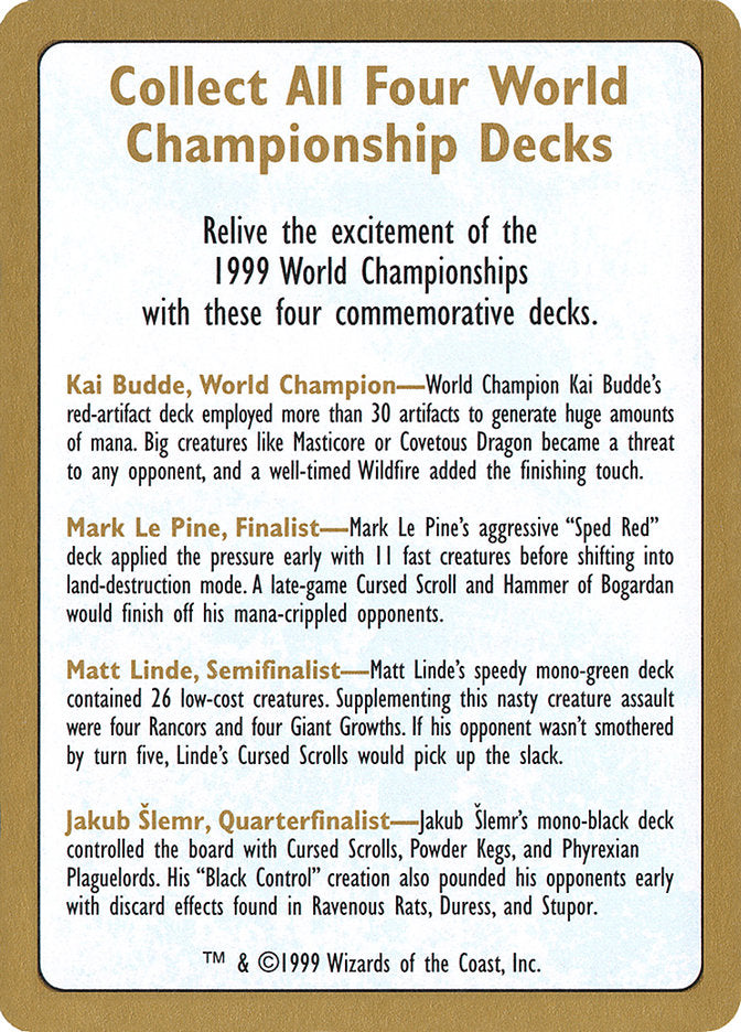 1999 World Championships Ad [World Championship Decks 1999] | Play N Trade Winnipeg
