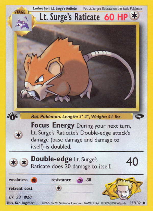 Lt. Surge's Raticate (53/132) [Gym Challenge 1st Edition] | Play N Trade Winnipeg