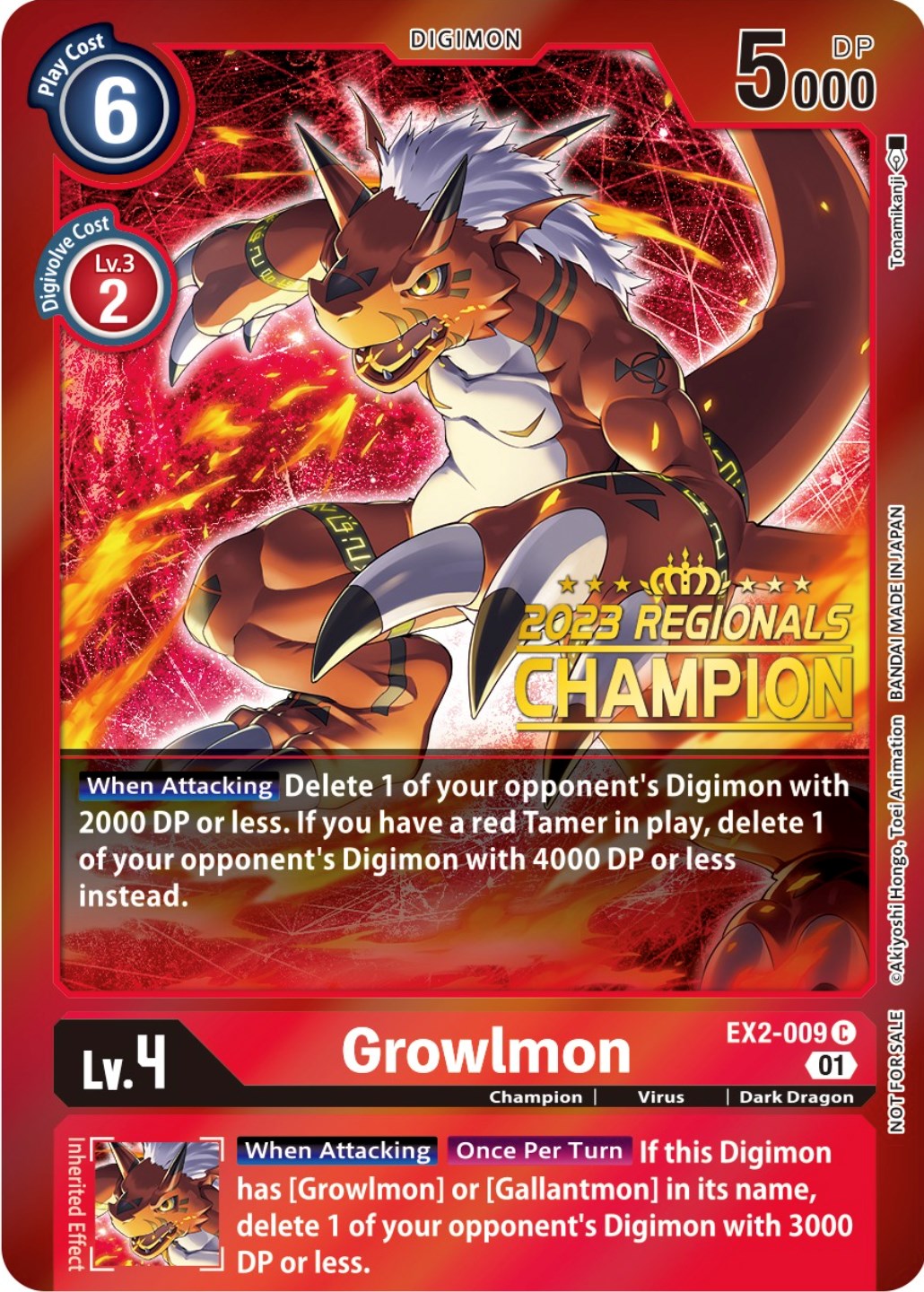 Growlmon [EX2-009] (2023 Regionals Champion) [Digital Hazard Promos] | Play N Trade Winnipeg