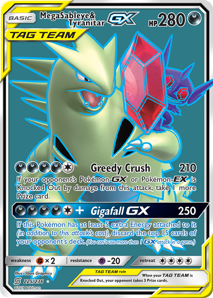 Mega Sableye & Tyranitar GX (225/236) [Sun & Moon: Unified Minds] | Play N Trade Winnipeg