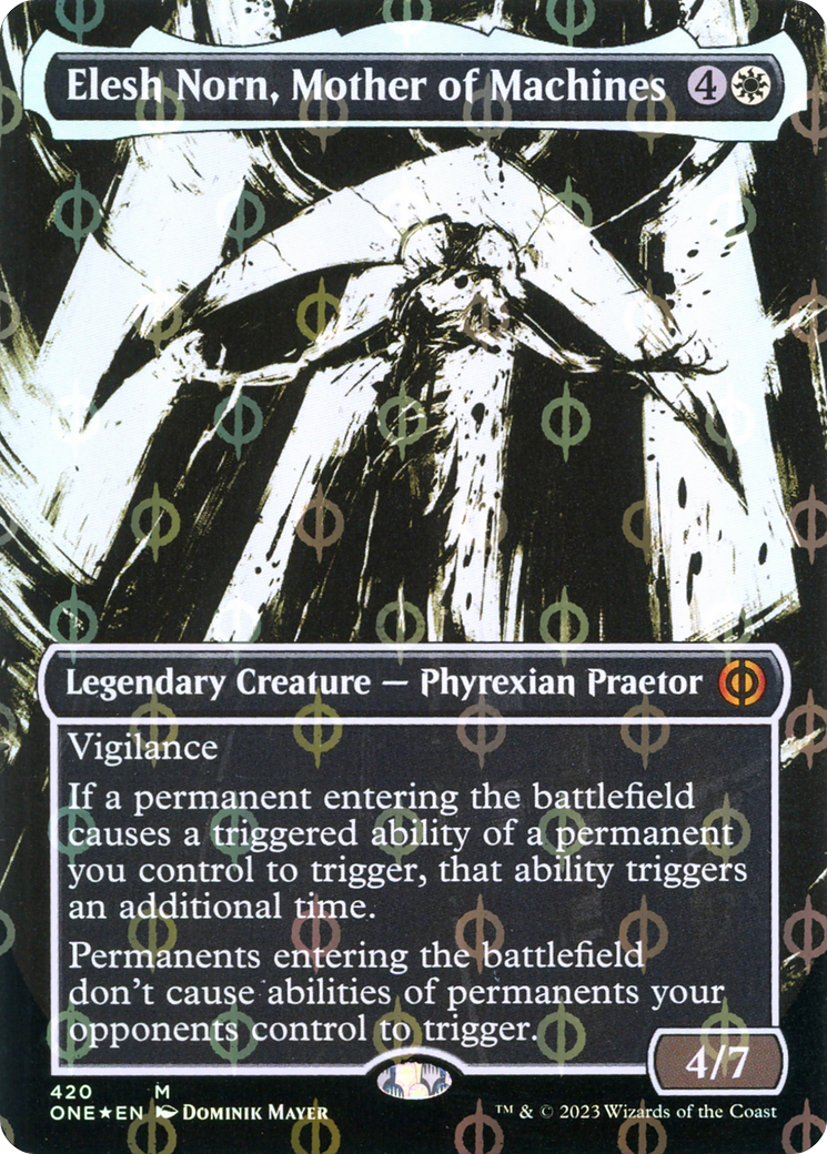 Elesh Norn, Mother of Machines (Borderless Ichor Step-and-Compleat Foil) [Phyrexia: All Will Be One] | Play N Trade Winnipeg