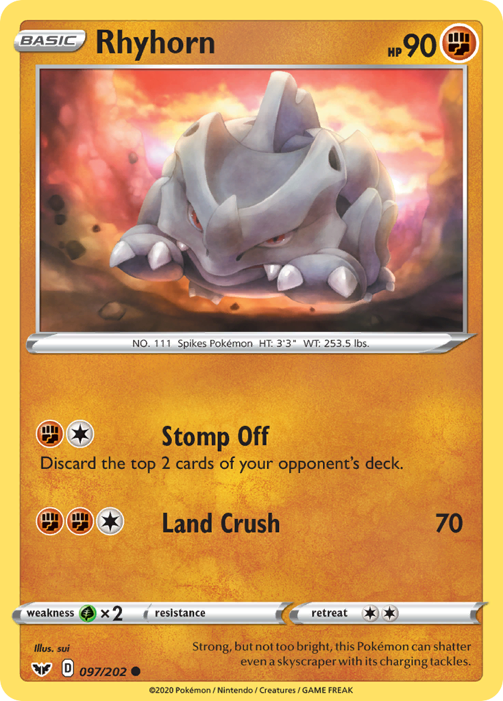 Rhyhorn (097/202) [Sword & Shield: Base Set] | Play N Trade Winnipeg