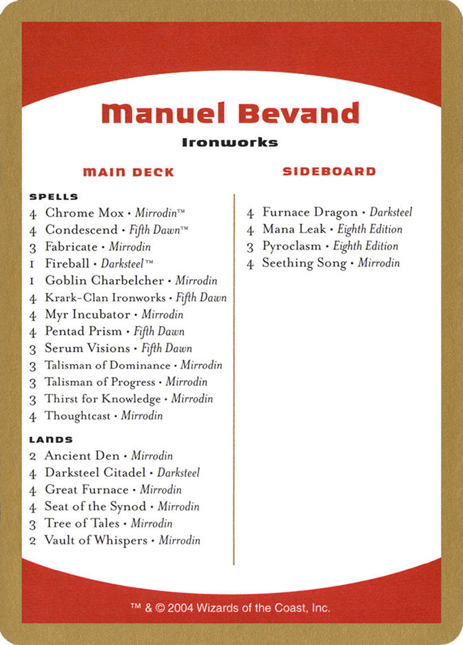 Manuel Bevand Decklist [World Championship Decks 2004] | Play N Trade Winnipeg