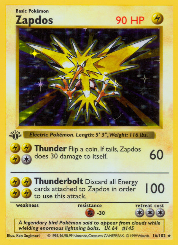 Zapdos (16/102) (Shadowless) [Base Set 1st Edition] | Play N Trade Winnipeg