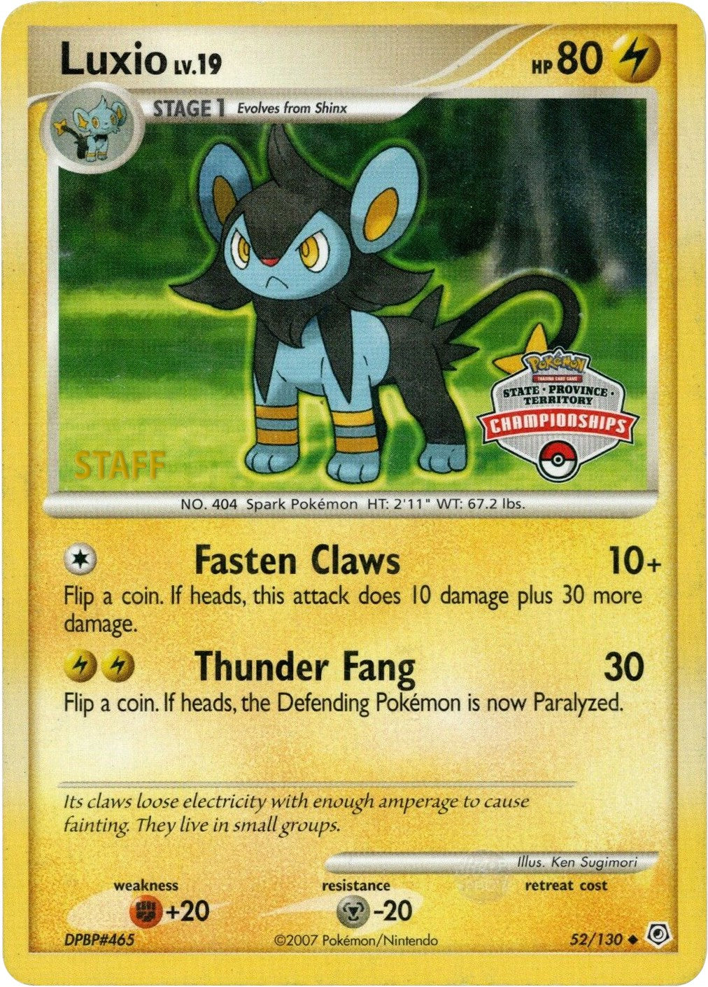 Luxio (52/130) (State Championship Staff Promo) [Diamond & Pearl: Base Set] | Play N Trade Winnipeg