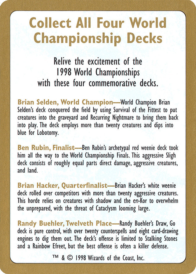 1998 World Championships Ad [World Championship Decks 1998] | Play N Trade Winnipeg