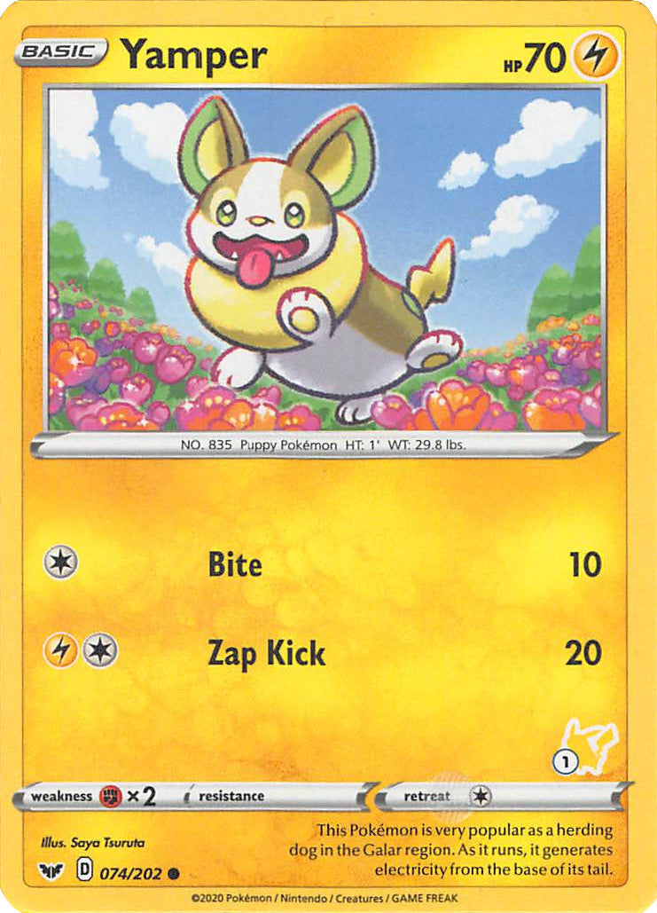 Yamper (074/202) (Pikachu Stamp #1) [Battle Academy 2022] | Play N Trade Winnipeg