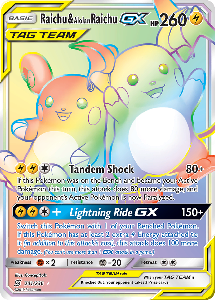 Raichu & Alolan Raichu GX (241/236) [Sun & Moon: Unified Minds] | Play N Trade Winnipeg