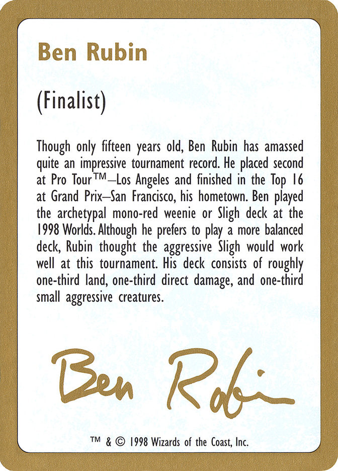 Ben Rubin Bio [World Championship Decks 1998] | Play N Trade Winnipeg