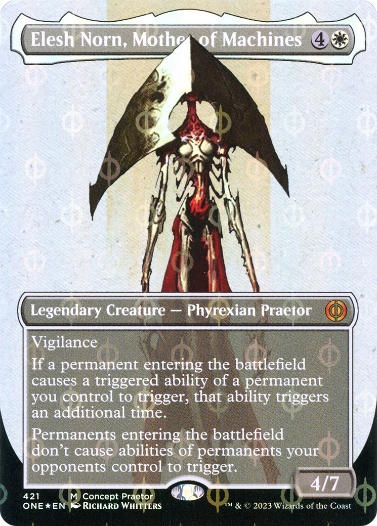 Elesh Norn, Mother of Machines (Borderless Concept Praetors Step-and-Compleat Foil) [Phyrexia: All Will Be One] | Play N Trade Winnipeg