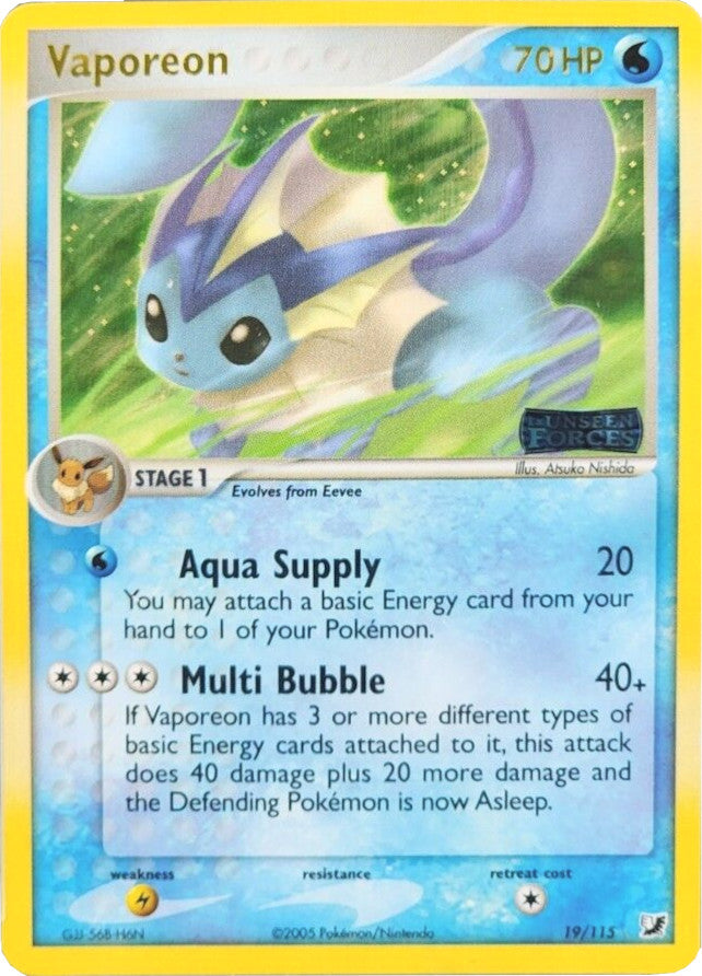 Vaporeon (19/115) (Stamped) [EX: Unseen Forces] | Play N Trade Winnipeg