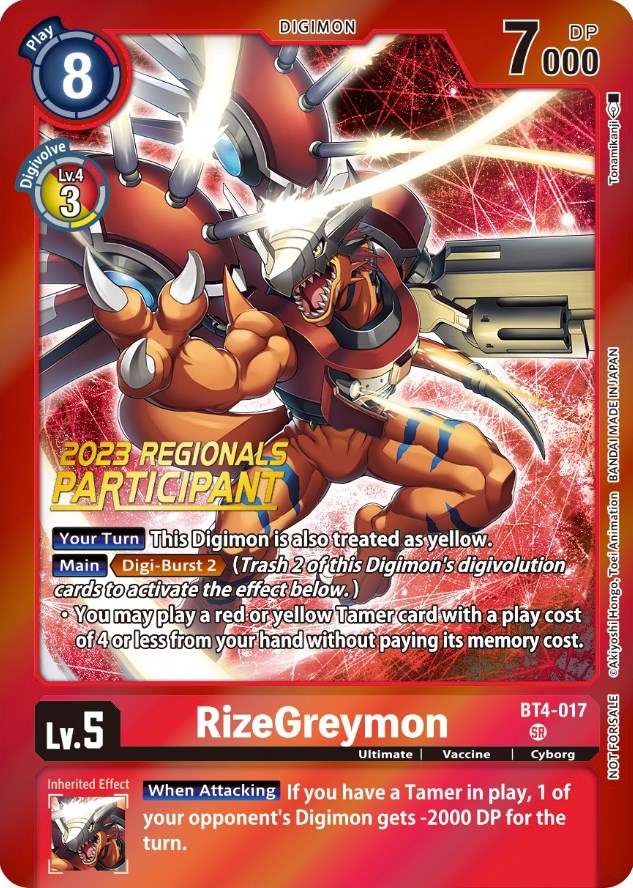 RizeGreymon [BT4-017] (2023 Regionals Participant) [Great Legend Promos] | Play N Trade Winnipeg