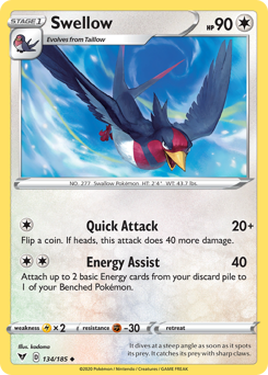 Swellow (134/185) [Sword & Shield: Vivid Voltage] | Play N Trade Winnipeg