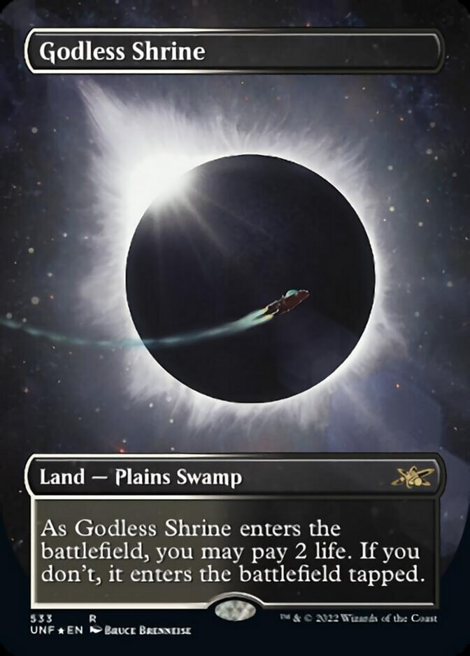 Godless Shrine (Borderless) (Galaxy Foil) [Unfinity] | Play N Trade Winnipeg