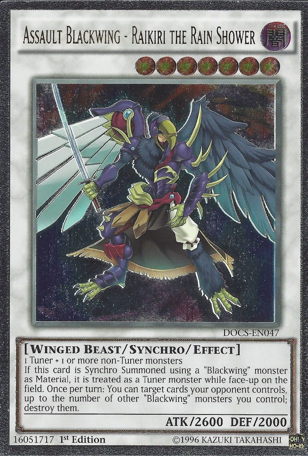 Assault Blackwing - Raikiri the Rain Shower (UTR) [DOCS-EN047] Ultimate Rare | Play N Trade Winnipeg