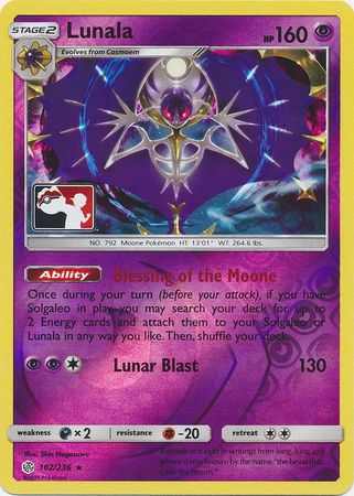 Lunala (102/236) (Pokemon Club Special Print) [Sun & Moon: Cosmic Eclipse] | Play N Trade Winnipeg