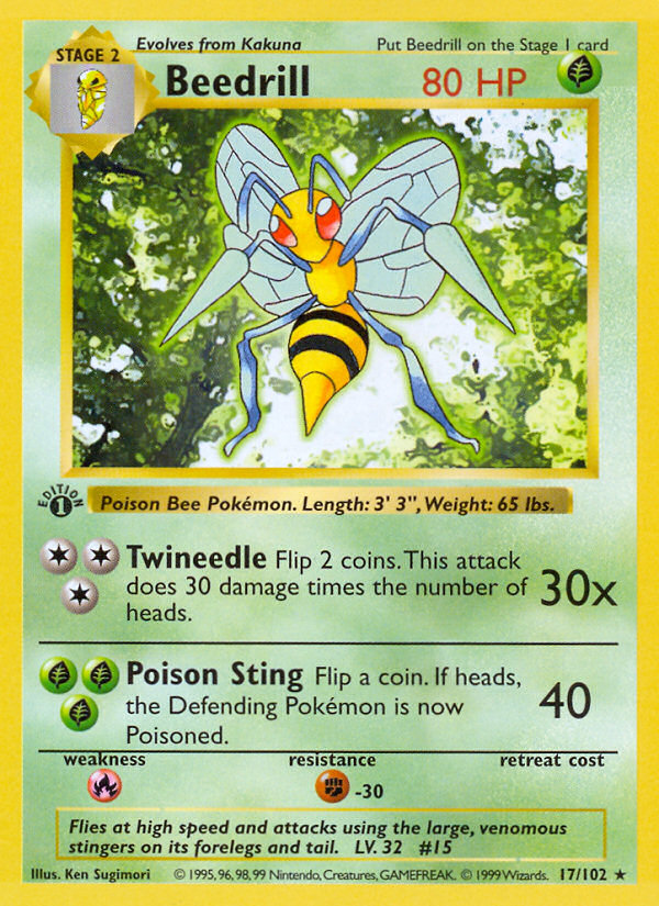 Beedrill (17/102) (Shadowless) [Base Set 1st Edition] | Play N Trade Winnipeg