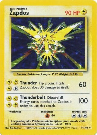 Zapdos (16/102) [Base Set Unlimited] | Play N Trade Winnipeg