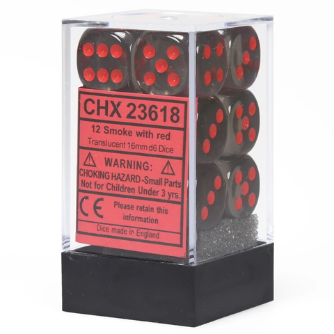 CHESSEX - TRANSLUCENT 12D6 SMOKE/RED 16MM | Play N Trade Winnipeg