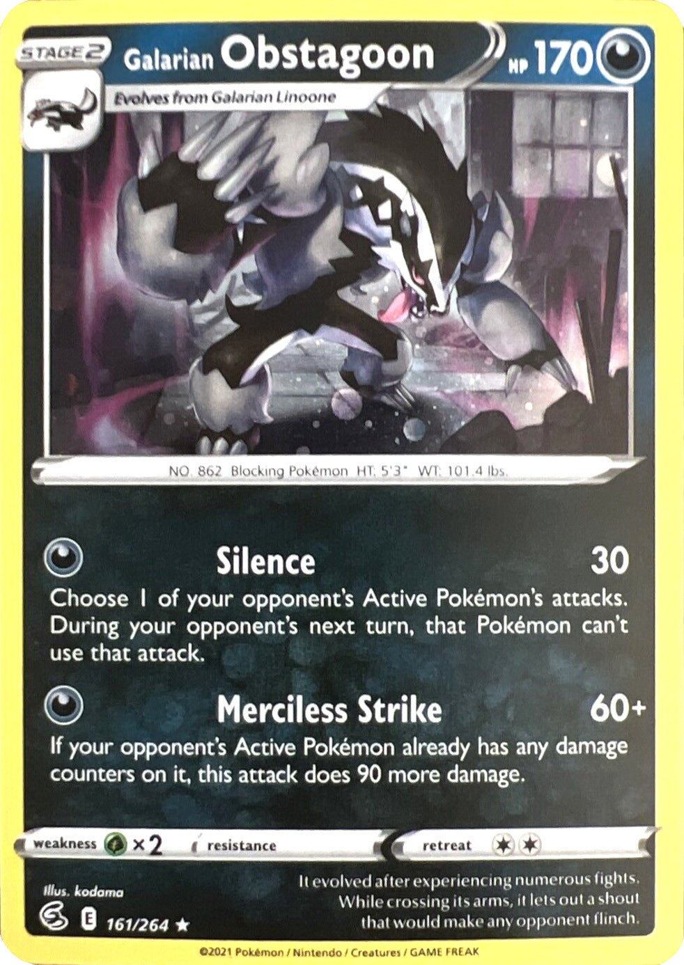 Galarian Obstagoon (161/264) (Cosmos Holo) [Sword & Shield: Fusion Strike] | Play N Trade Winnipeg