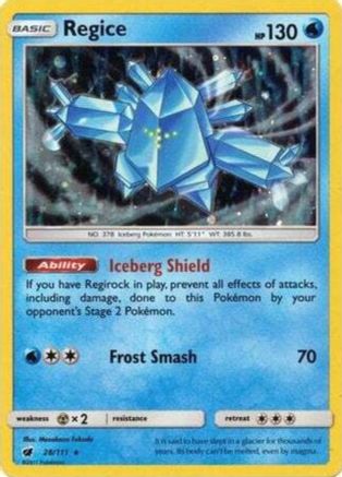 Regice (28/111) (Cosmos Holo) [Sun & Moon: Crimson Invasion] | Play N Trade Winnipeg