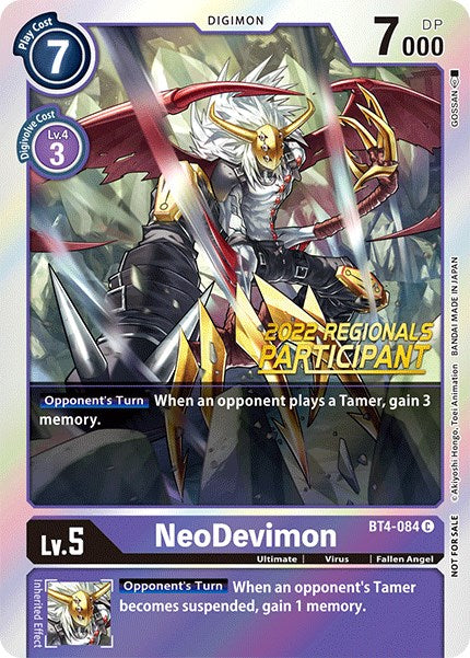 NeoDevimon [BT4-084] (2022 Championship Online Regional) (Online Participant) [Great Legend Promos] | Play N Trade Winnipeg