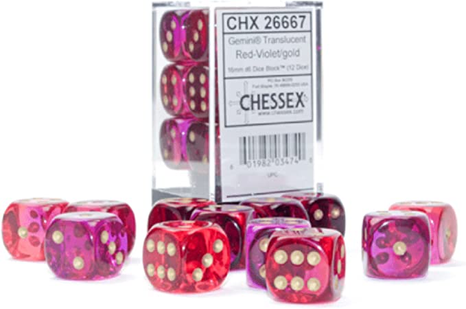 CHESSEX - 12D6 GEMINI TRANSLUCENT RED-VIOLET/GOLD | Play N Trade Winnipeg