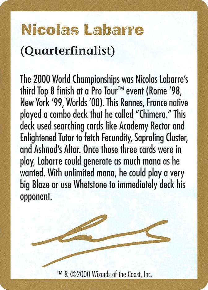 Nicolas Labarre Bio [World Championship Decks 2000] | Play N Trade Winnipeg