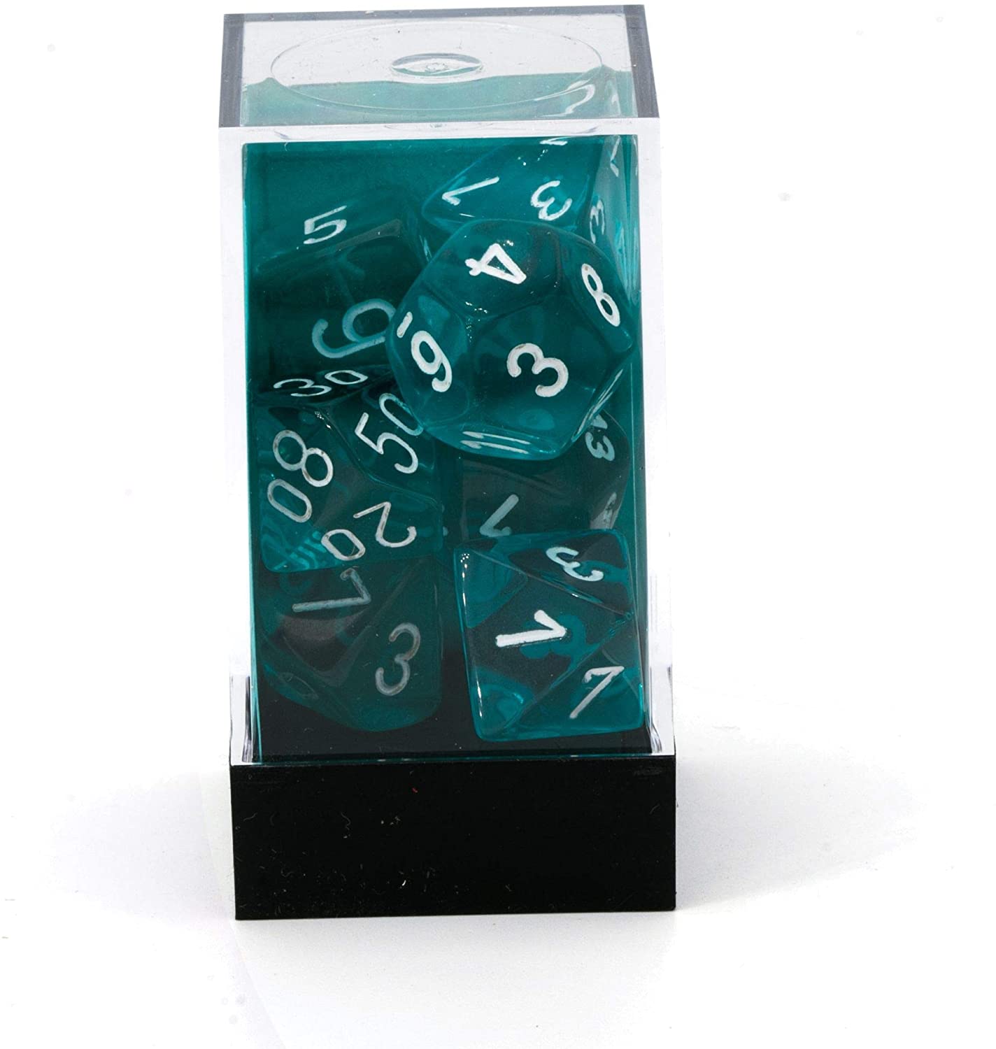 CHESSEX - TRANSLUCENT 7-DIE SET TEAL/WHITE LUMINARY | Play N Trade Winnipeg