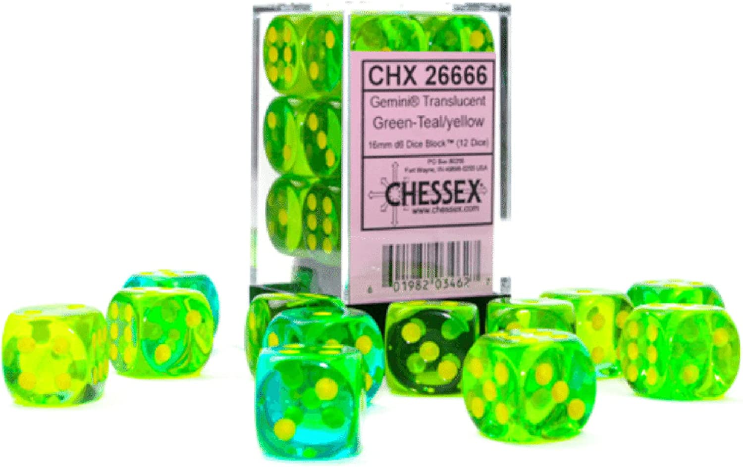 CHESSEX - 12D6 GEMINI GREEN-TEAL/YELLOW | Play N Trade Winnipeg