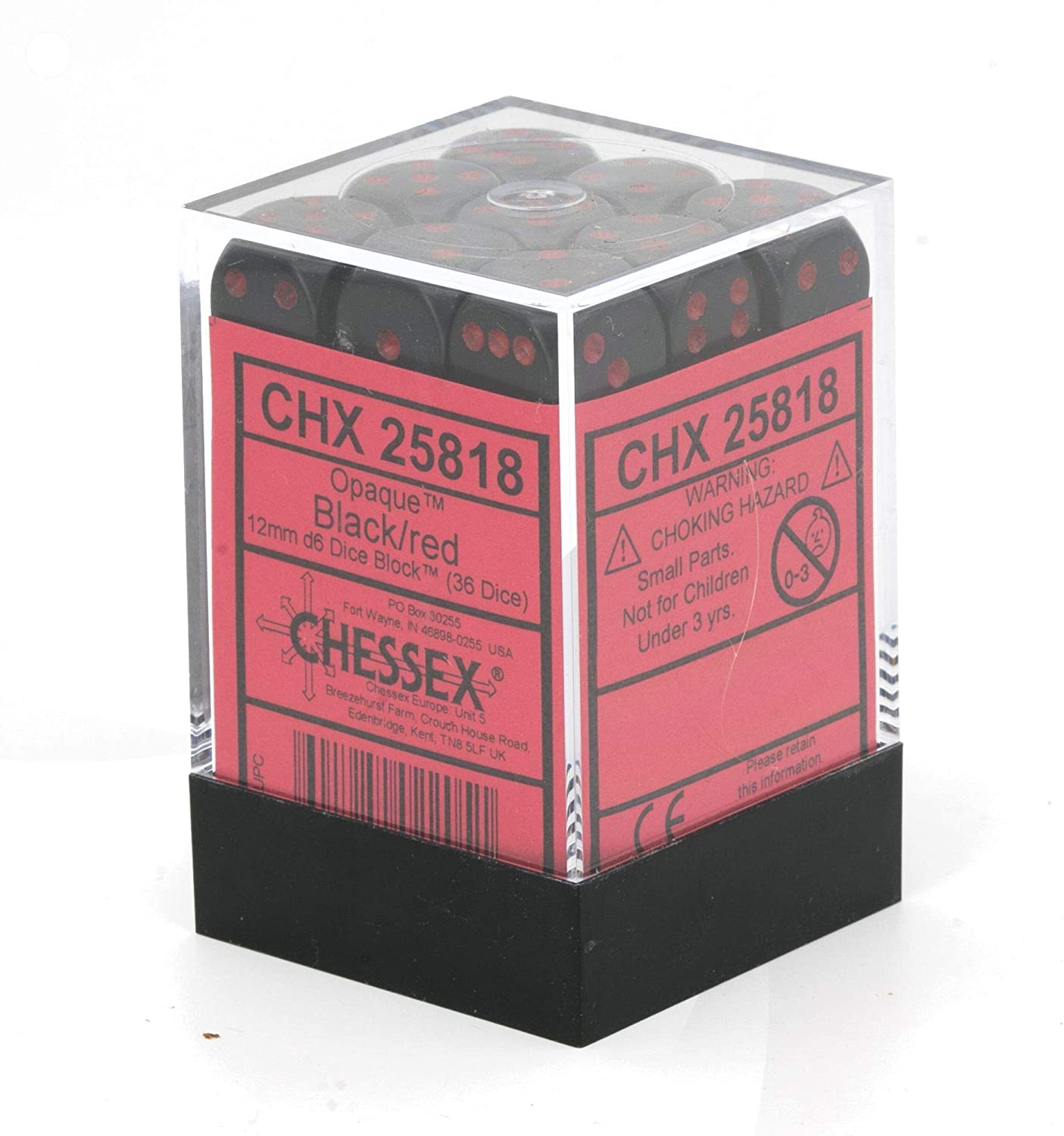 CHESSEX - OPAQUE 36D6 BLACK/RED 12MM | Play N Trade Winnipeg