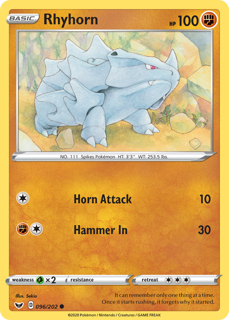 Rhyhorn (096/202) [Sword & Shield: Base Set] | Play N Trade Winnipeg