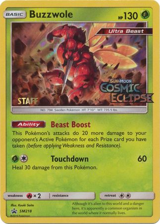 Buzzwole (SM218) (Staff Prerelease Promo) [Sun & Moon: Black Star Promos] | Play N Trade Winnipeg