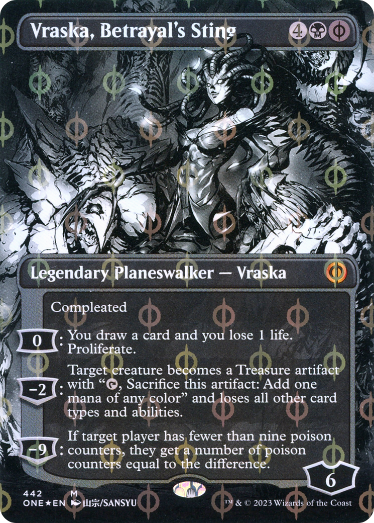 Vraska, Betrayal's Sting (Borderless Manga Step-and-Compleat Foil) [Phyrexia: All Will Be One] | Play N Trade Winnipeg