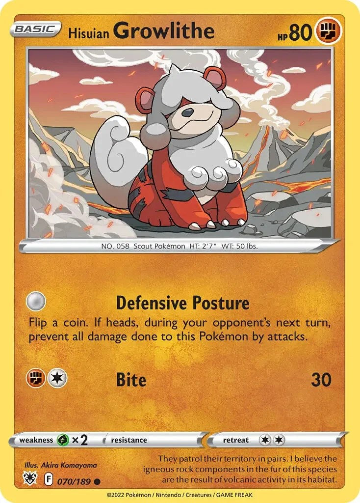 Hisuian Growlithe (070/189) (Theme Deck Exclusive) [Sword & Shield: Astral Radiance] | Play N Trade Winnipeg