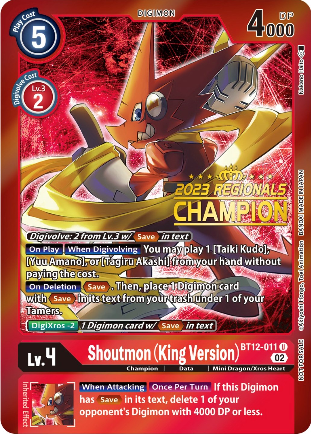 Shoutmon (King Version) [BT12-011] (2023 Regionals Champion) [Across Time Promos] | Play N Trade Winnipeg