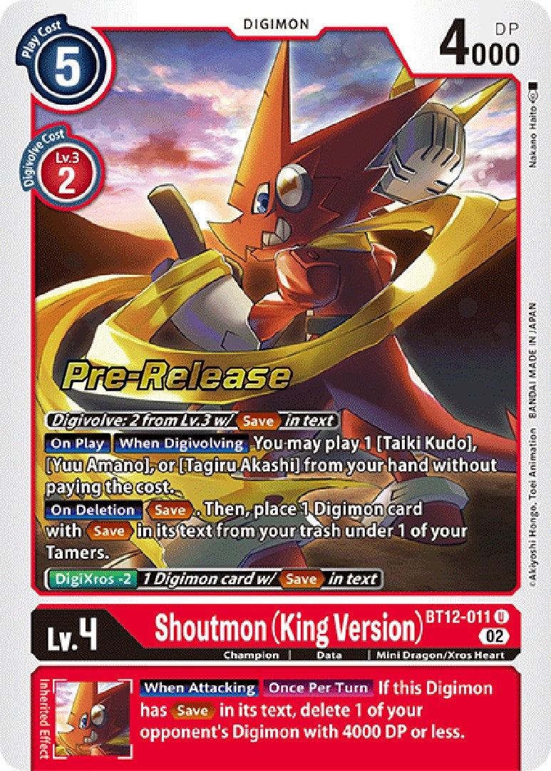 Shoutmon (King Version) [BT12-011] [Across Time Pre-Release Cards] | Play N Trade Winnipeg