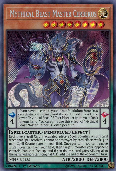 Mythical Beast Master Cerberus [MP18-EN185] Secret Rare | Play N Trade Winnipeg