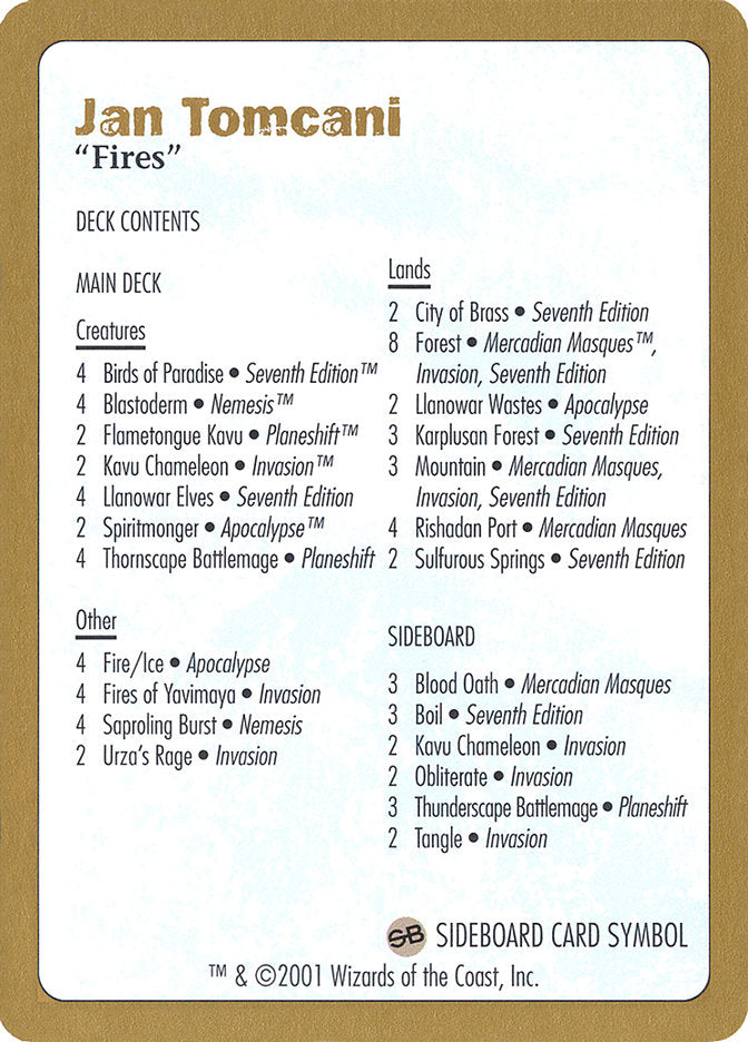 Jan Tomcani Decklist [World Championship Decks 2001] | Play N Trade Winnipeg