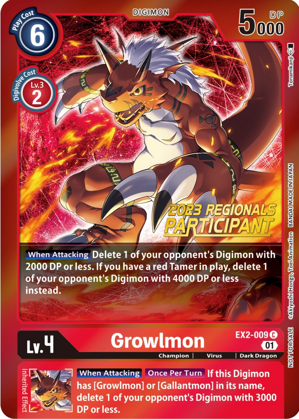 Growlmon [EX2-009] (2023 Regionals Participant) [Digital Hazard Promos] | Play N Trade Winnipeg