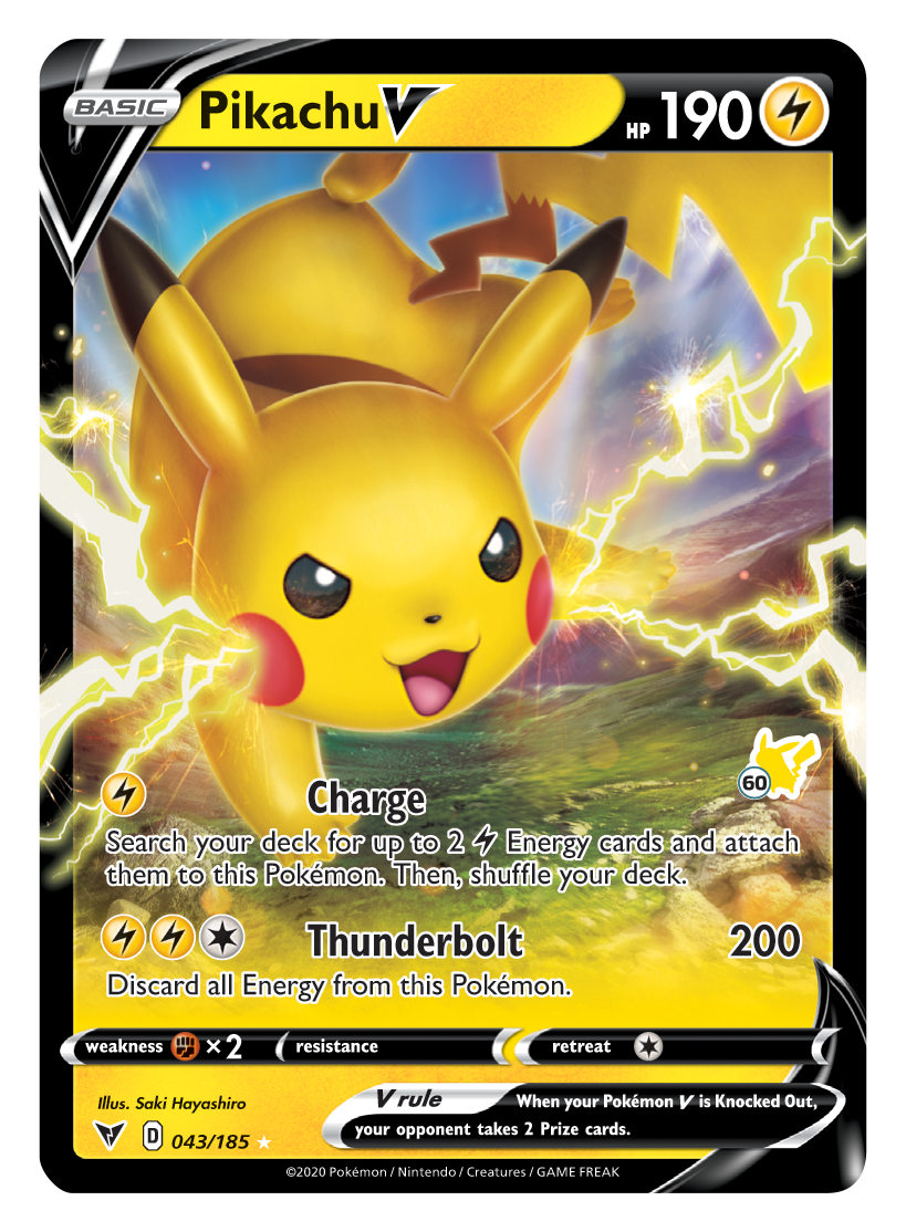 Pikachu V (043/185) (Pikachu Stamp #60) [Battle Academy 2022] | Play N Trade Winnipeg