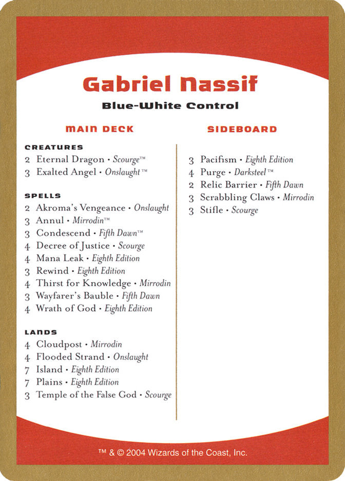 Gabriel Nassif Decklist [World Championship Decks 2004] | Play N Trade Winnipeg