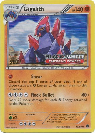 Gigalith (53/98) (Staff Prerelease Promo) [Black & White: Black Star Promos] | Play N Trade Winnipeg