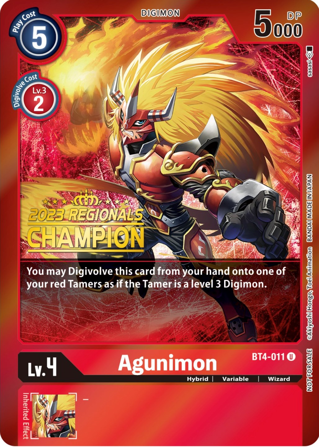 Agunimon [BT4-011] (2023 Regionals Champion) [Great Legend Promos] | Play N Trade Winnipeg